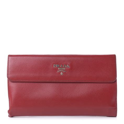 PRADA Saffiano Metal Continental Flap Wallet Fuoco